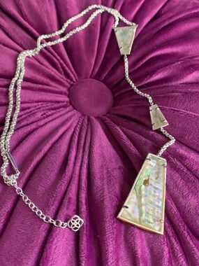 Kendra Scott Silver/White Abalone Inlay Pendant Long Necklace